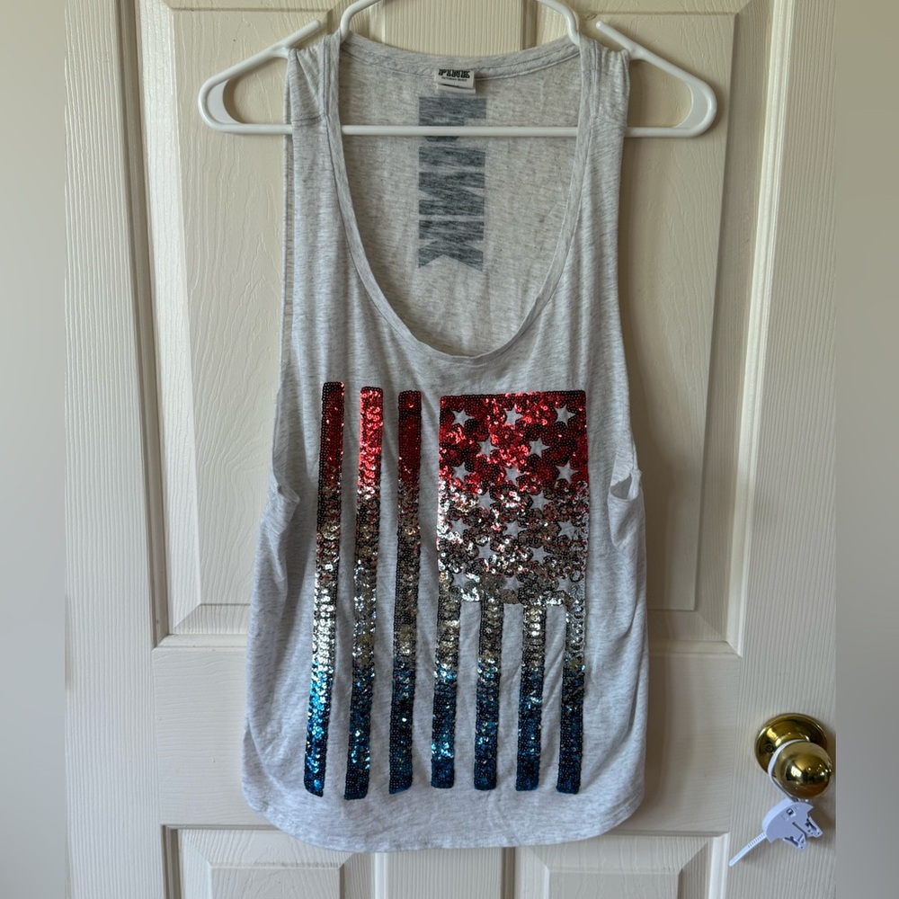 PINK Victoria's Secret Blue Gray Graphic Crop Tank Top